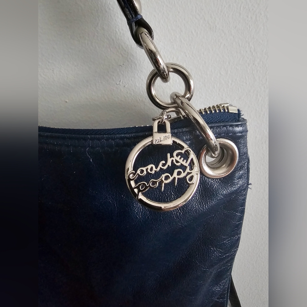 Coach 17048 Poppy Blue Glazed Leather Crossbody Shoulder Bag Purse - Picture 3 of 11